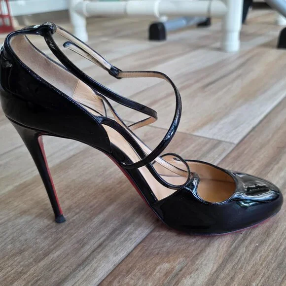 Christian Louboutin Soustelissimo 100 Black Patent Leather T-Strap Eur.39.5 - Picture 11 of 14